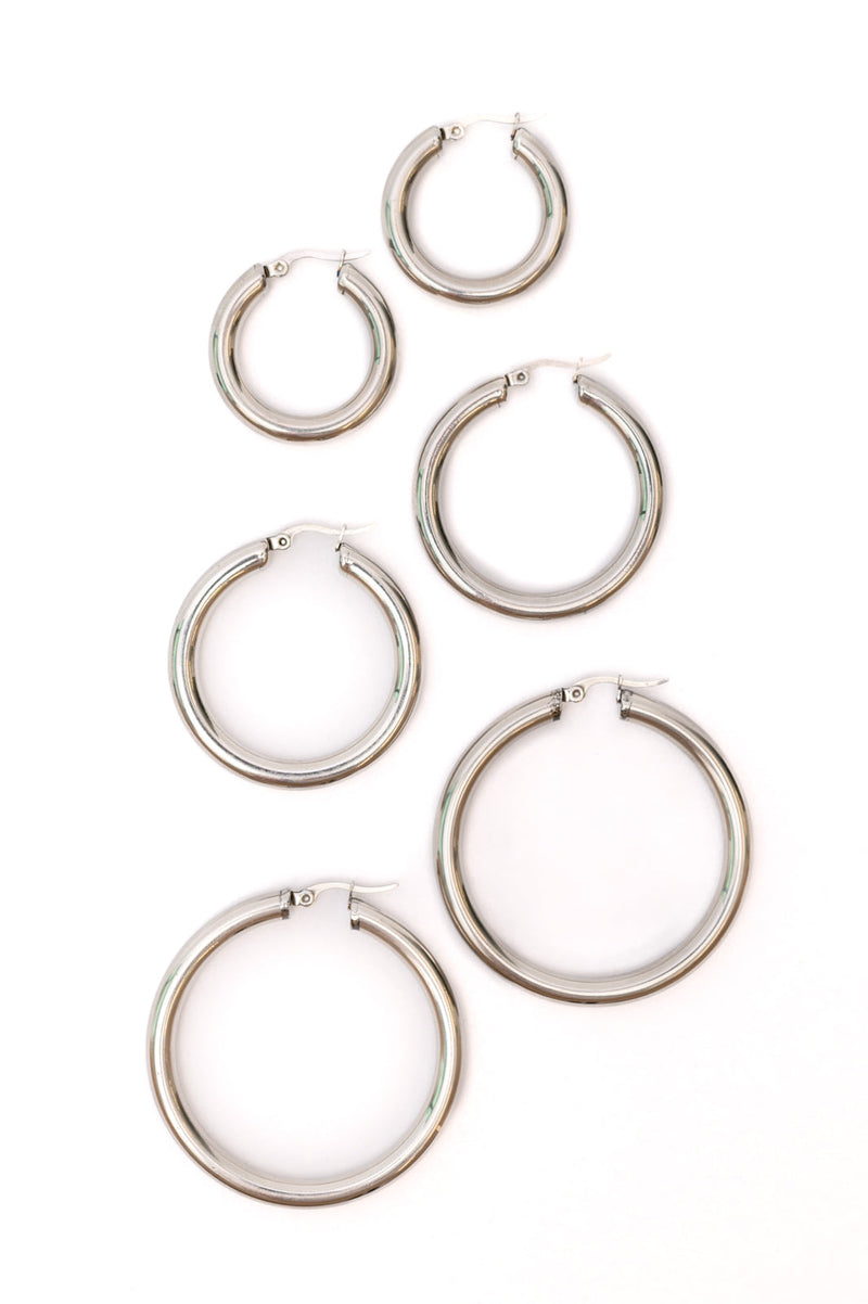 Day to Day Hoop Earrings Set in Silver Accessories   