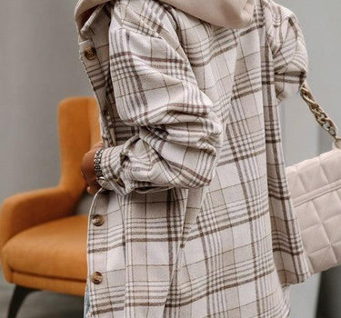 Plaid Removable Hood Buttoned Shacket