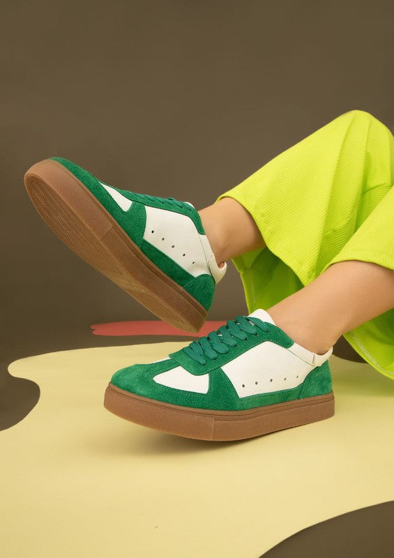 Katie 1 Sneakers Suede Detail Sneakers Green Leather Suede 7 