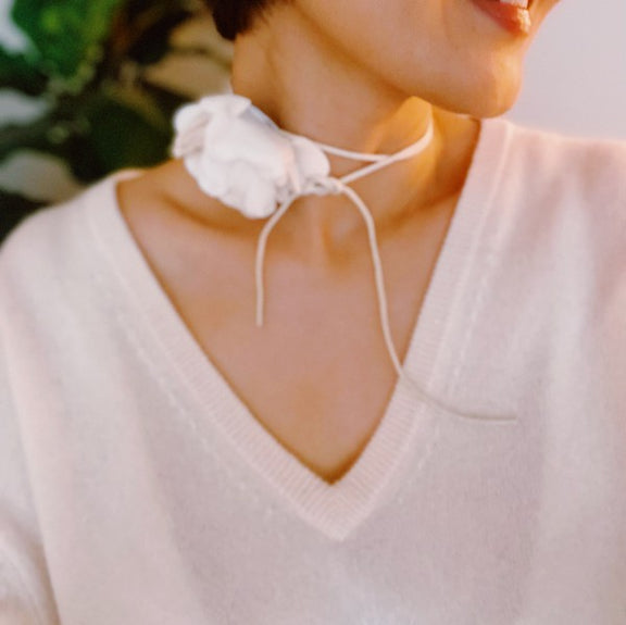 Chiffon Petals Rosette Tie necklace Tie Necklace   