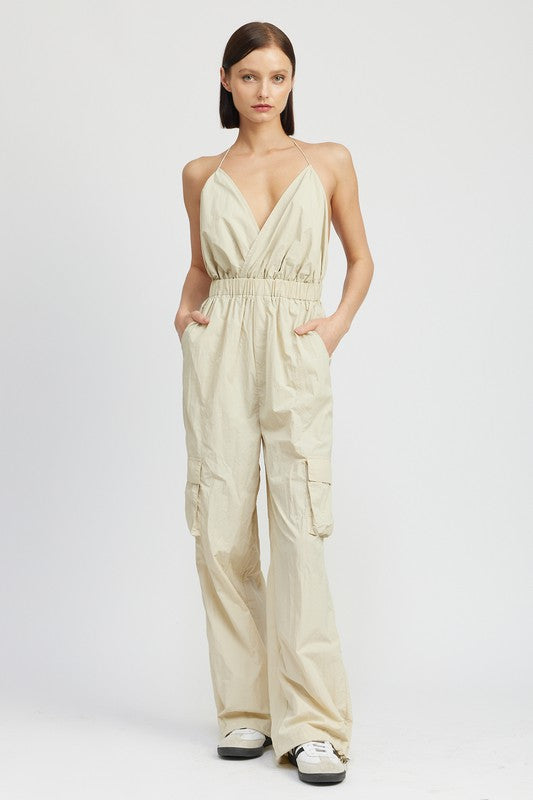 Can't Keep Me Here Cargo Jumpsuit Womens Jumpsuits TAUPE S 