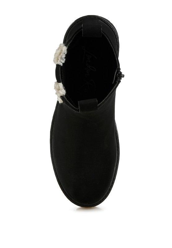 Mothman Faux Fur Detail Chunky Ankle Boots - Three Mad Hatters Mercantile 