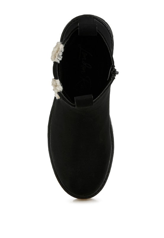 Mothman Faux Fur Detail Chunky Ankle Boots Faux Fur Detail Chunky Ankle Boots   