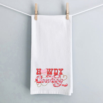 Howdy Cowboy Tea Towel White 15X18 