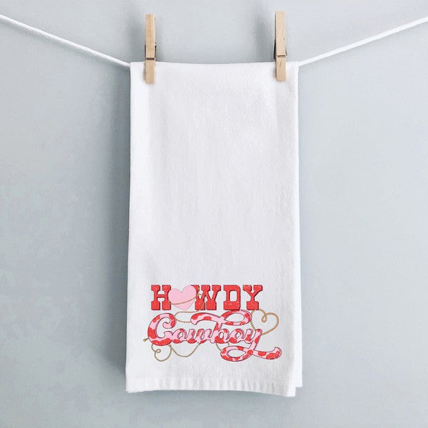 Howdy Cowboy Tea Towel White 15X18 