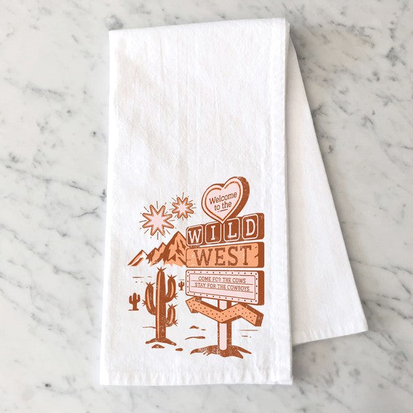 Wild West Distressed Tea Towel White 15X18 