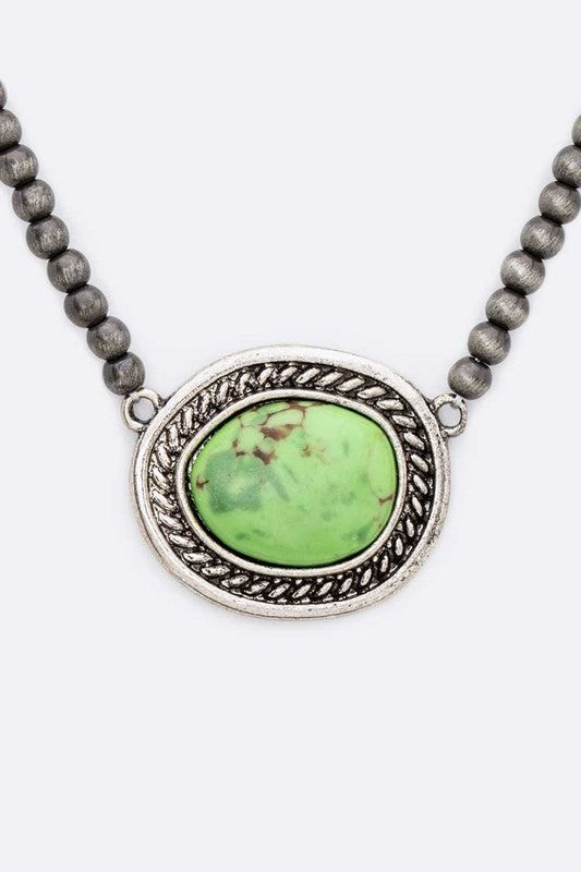 Stone Pendant Navajo Beads Collar Necklace Western Necklace Green O/S 