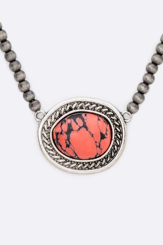 Stone Pendant Navajo Beads Collar Necklace Western Necklace Red O/S 