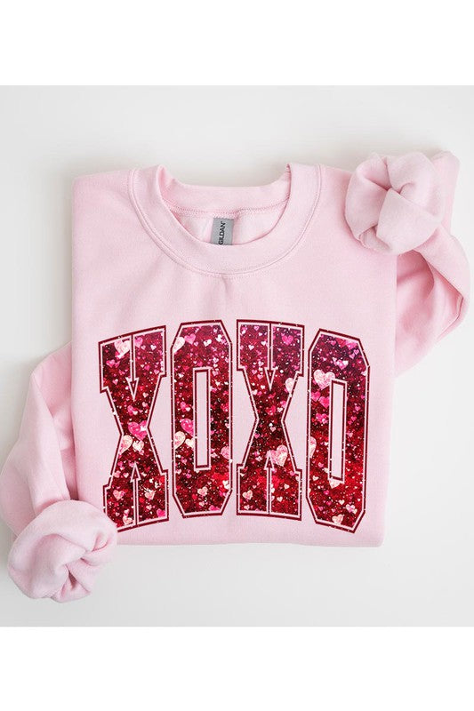 Fleece Sweatshirt Sequin XOXO sweatshirt LIGHT PINK S 