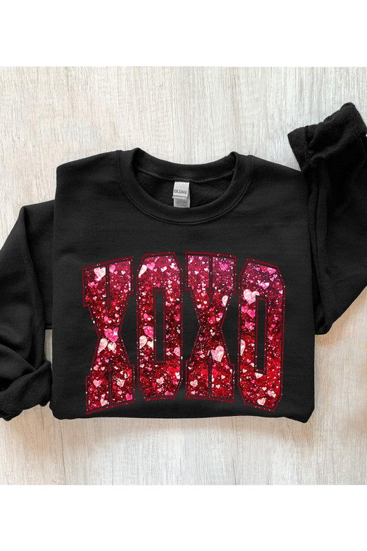 Fleece Sweatshirt Sequin XOXO sweatshirt BLACK S 