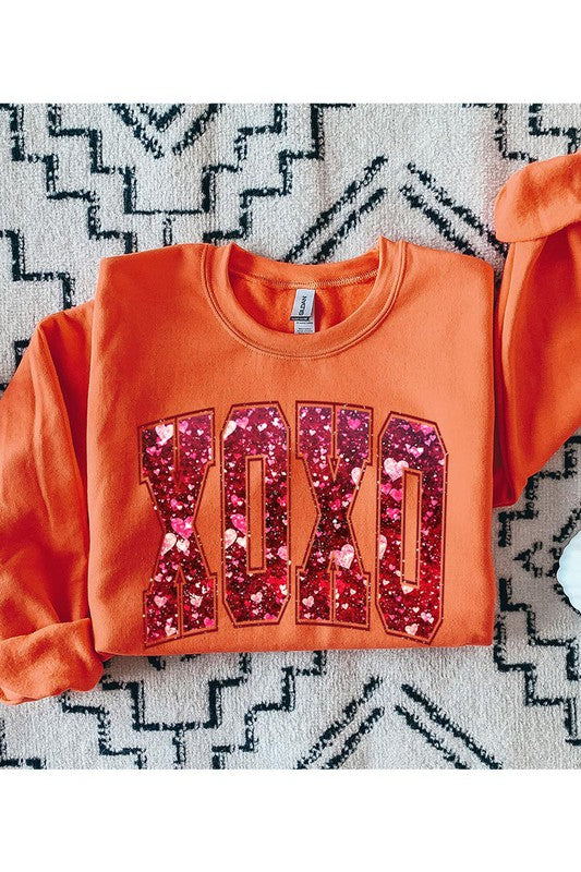 Fleece Sweatshirt Sequin XOXO sweatshirt ORANGE S 