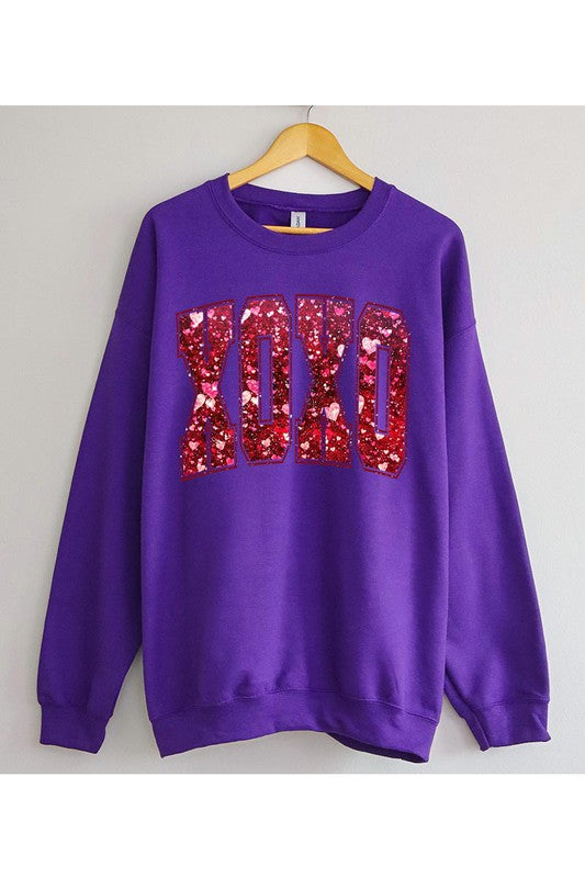 Fleece Sweatshirt Sequin XOXO sweatshirt PURPLE S 