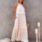 Ruffled Sleeveless Tiered Maxi Dress with Pockets  Tan S 