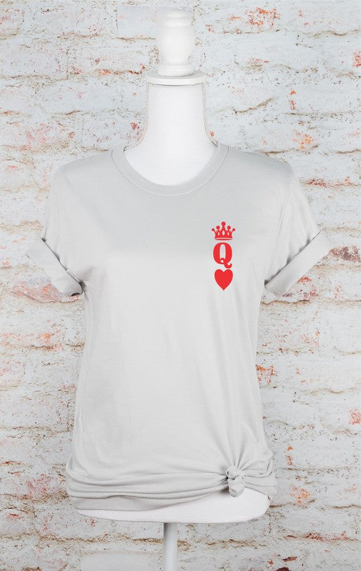 Queen of Hearts Valentine Graphic Tee T- Shirt Silver 2X 