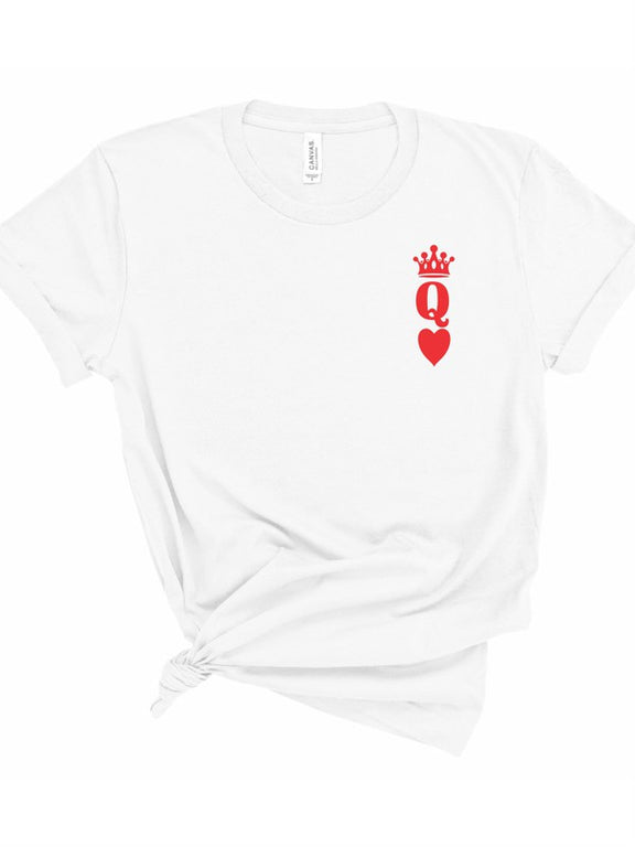 Queen of Hearts Valentine Graphic Tee T- Shirt White L 