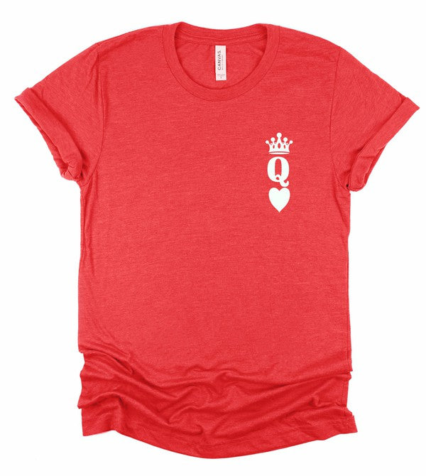 Queen of Hearts Valentine Graphic Tee T- Shirt Heather Red XS 