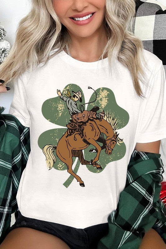 St. Patrick's Day Lucky Bronc Womens SPD T-shirt VINTAGE WHITE S 