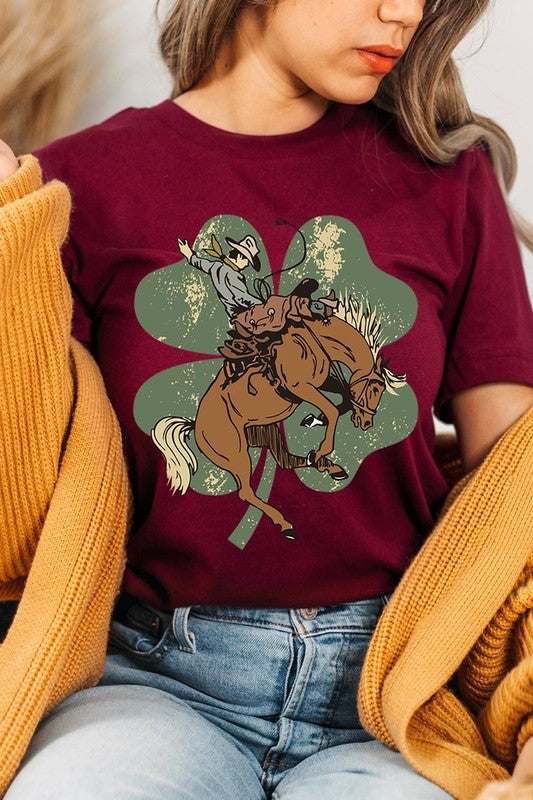 St. Patrick's Day Lucky Bronc Womens SPD T-shirt MAROON S 