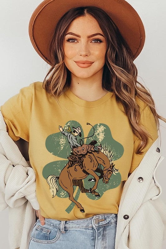 St. Patrick's Day Lucky Bronc Womens SPD T-shirt MUSTARD S 