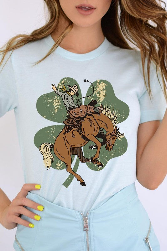 St. Patrick's Day Lucky Bronc Womens SPD T-shirt ICE BLUE S 