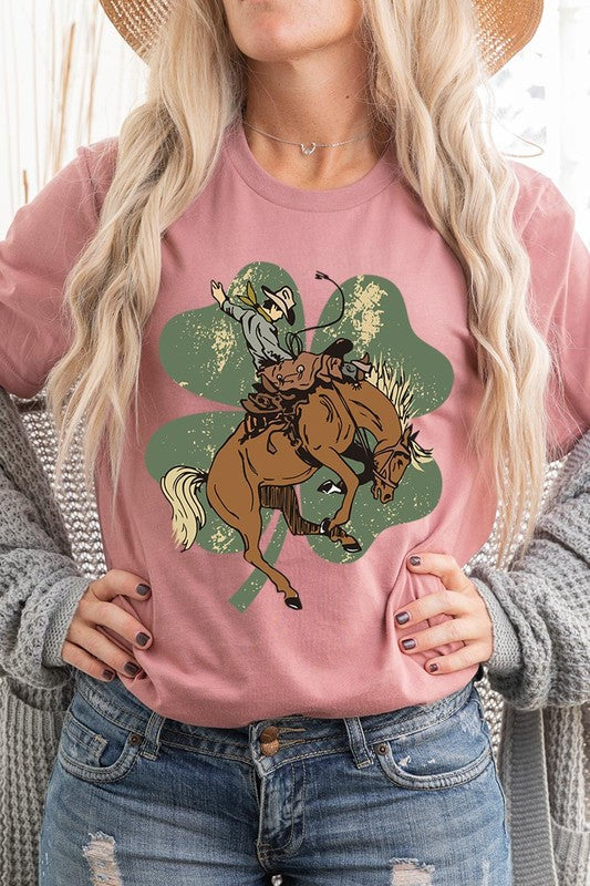 St. Patrick's Day Lucky Bronc Womens SPD T-shirt MAUVE S 