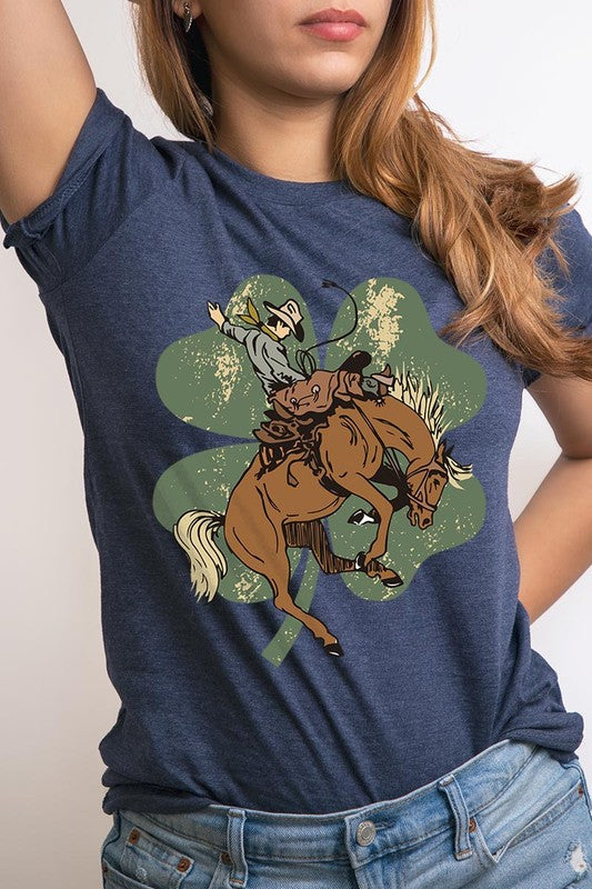 St. Patrick's Day Lucky Bronc Womens SPD T-shirt HEATHER NAVY S 