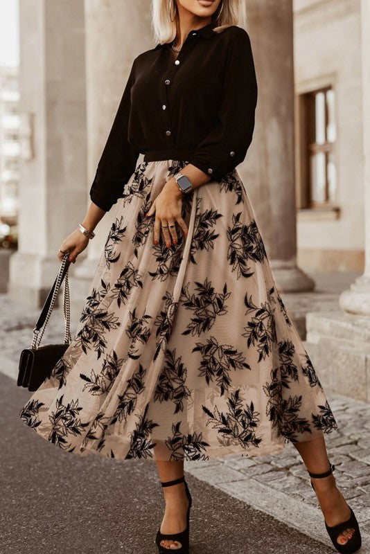 Embroidered High Waist lined Black  Maxi Skirt Maxi Skirt   