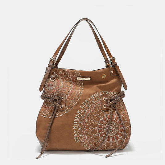 Image Nicole Lee USA Side Braided Tassel Inlaid Rhinestone Embroidery Hobo Bag