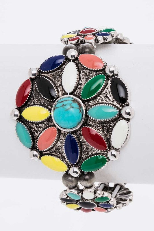 Enamel Flower Western Stretch Bracelet Western Bracelets Silver/Multi O/S 