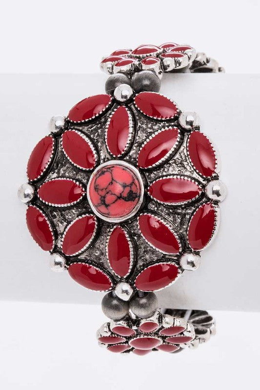 Enamel Flower Western Stretch Bracelet Western Bracelets SILVER/RED O/S 