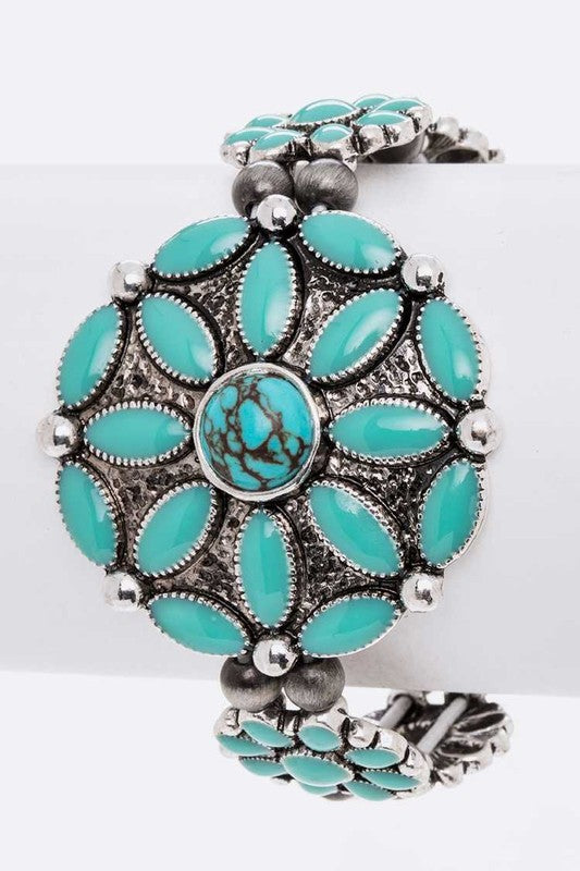 Enamel Flower Western Stretch Bracelet Western Bracelets Silver/Turquoise O/S 