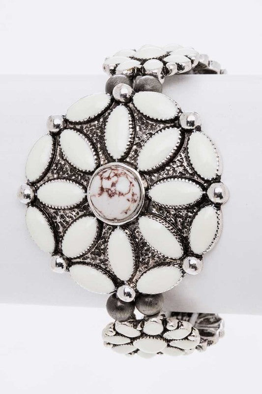 Enamel Flower Western Stretch Bracelet Western Bracelets Silver/White O/S 