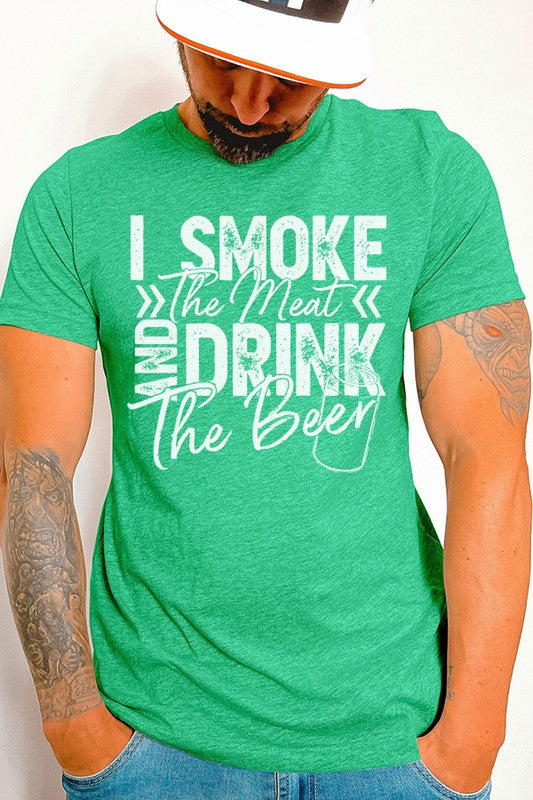 St Patricks Day Smoke The Meat Drink The Beer Tee Mens SPD T-shirt heather kelly green S 