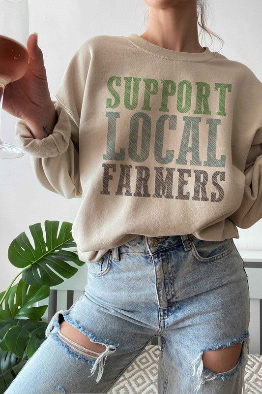 SUPPORT LOCAL FARMERS GRAPHIC SWEATSHIRT  SAND SMALL 