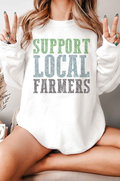 SUPPORT LOCAL FARMERS GRAPHIC SWEATSHIRT  WHITE SMALL 