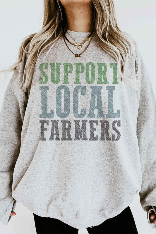 SUPPORT LOCAL FARMERS GRAPHIC SWEATSHIRT  ASH SMALL 