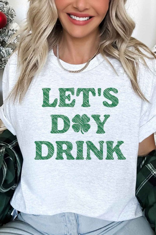 St. Patty's Day Lets Day Drink Tee Womens SPD T-shirt ASH S/M 