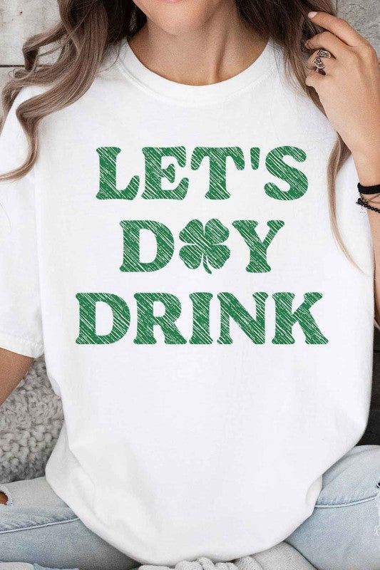 St. Patty's Day Lets Day Drink Tee Womens SPD T-shirt WHITE S/M 