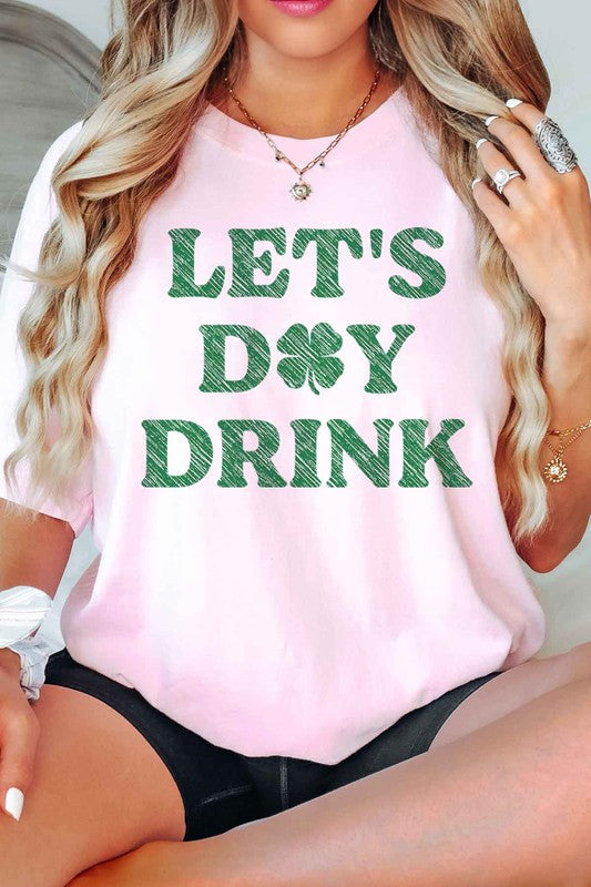 St. Patty's Day Lets Day Drink Tee Womens SPD T-shirt PINK S/M 