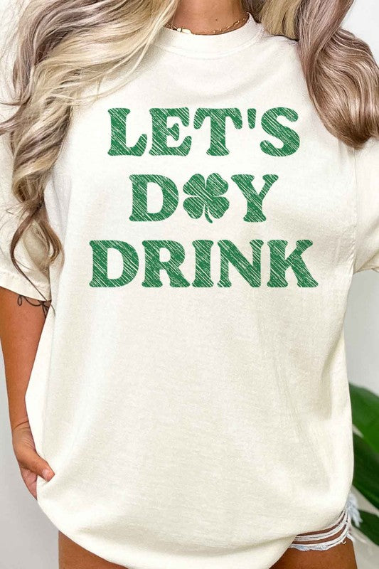 St. Patty's Day Lets Day Drink Tee Womens SPD T-shirt NATURAL S/M 