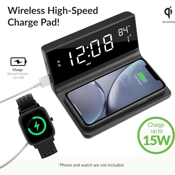 Supersonic Dual Alarm Clock with Wireless Charger    