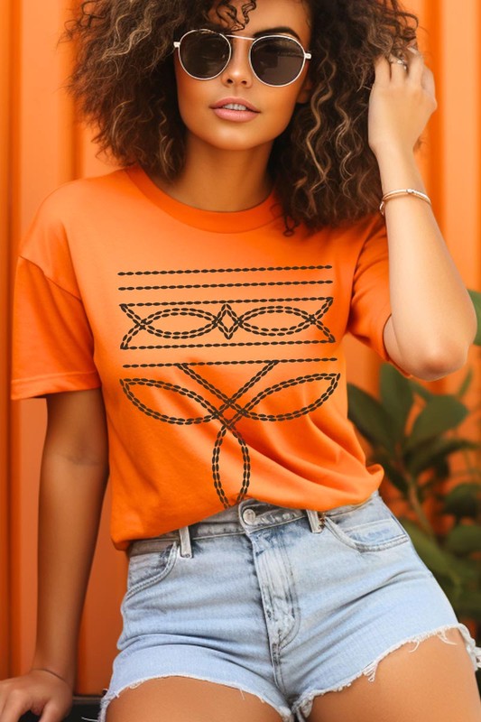 Western Boot Stitch Graphic T Shirts  ORANGE S 