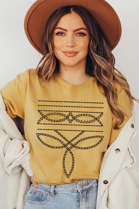 Western Boot Stitch Graphic T Shirts  MUSTARD S 