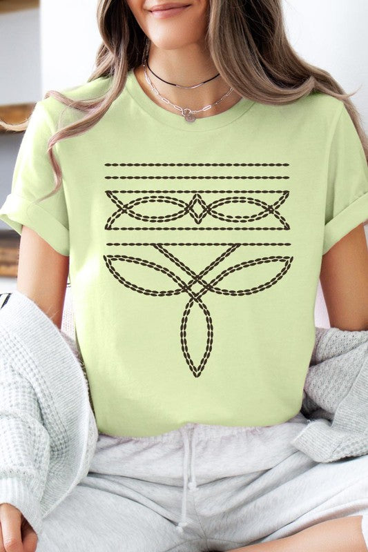 Western Boot Stitch Graphic T Shirts  SPRING GREEN S 