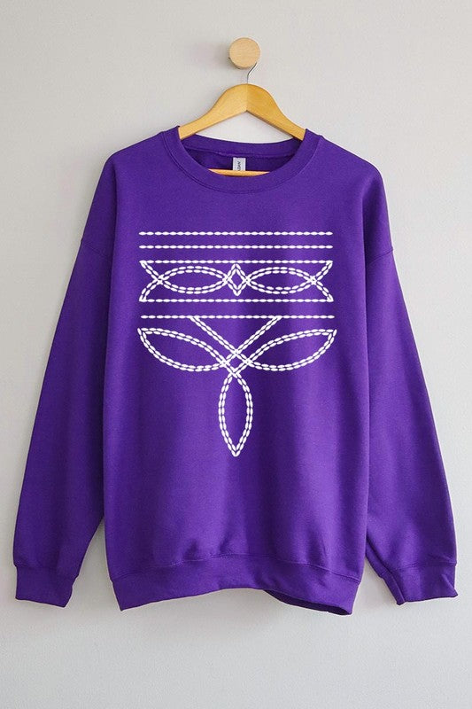 Western Boot Stitch Graphic Fleece Sweatshirts  PURPLE S 