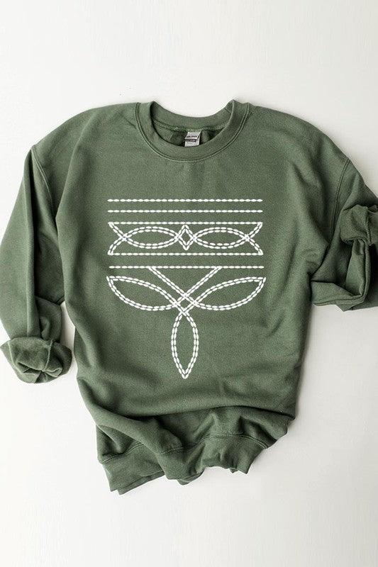 Western Boot Stitch Graphic Fleece Sweatshirts - Three Mad Hatters Mercantile 