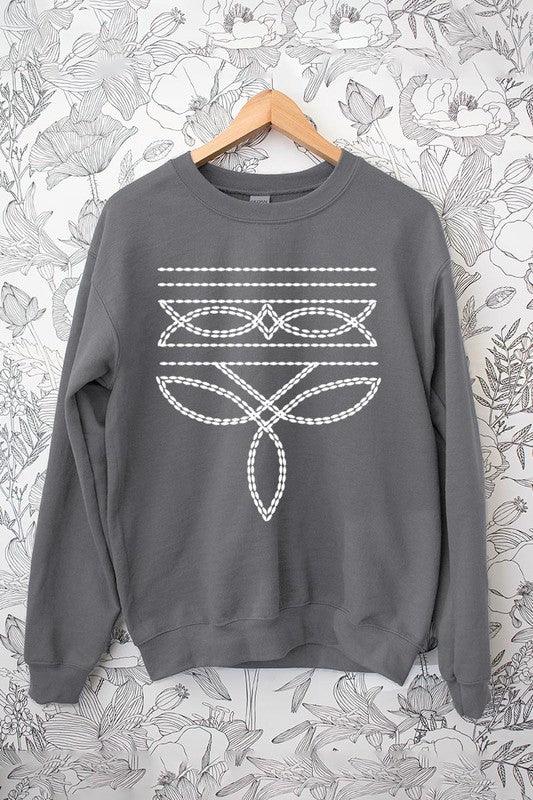 Western Boot Stitch Graphic Fleece Sweatshirts - Three Mad Hatters Mercantile 