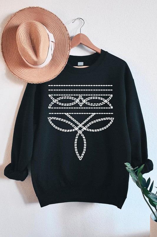 Western Boot Stitch Graphic Fleece Sweatshirts - Three Mad Hatters Mercantile 