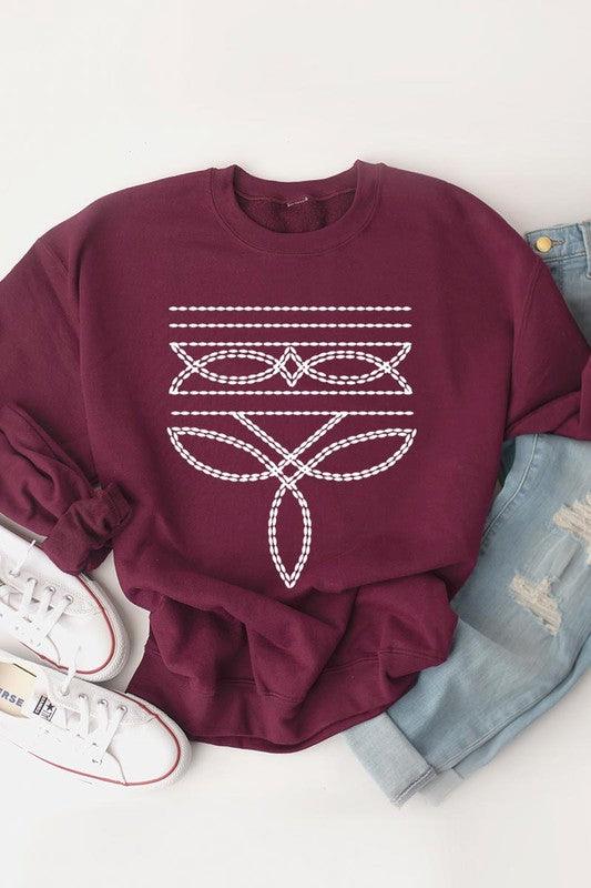 Western Boot Stitch Graphic Fleece Sweatshirts - Three Mad Hatters Mercantile 