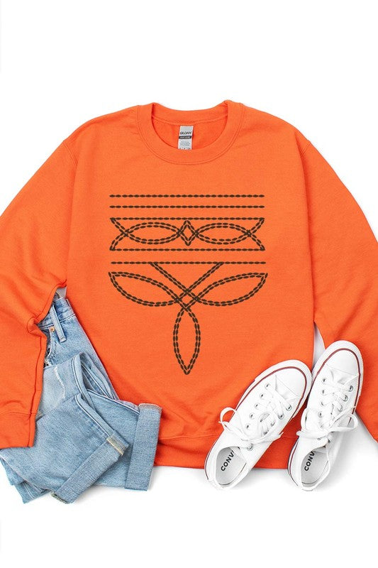 Western Boot Stitch Graphic Fleece Sweatshirts  ORANGE S 